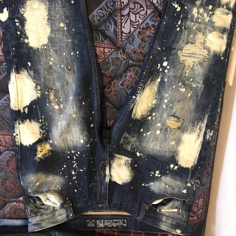 Distressed bleached jeans